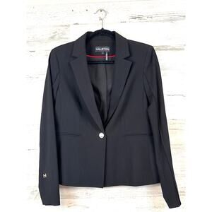 Halston Womens 8 Black Designer Blazer Dress Work Office Professional Chic NEW